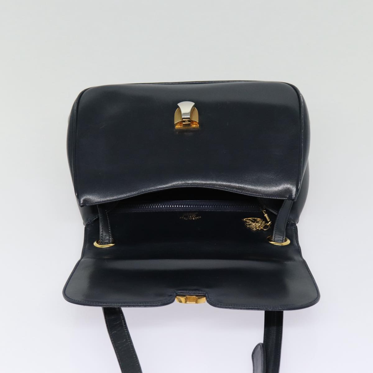GUCCI Shoulder Bag Leather Navy Gold Auth ep5367