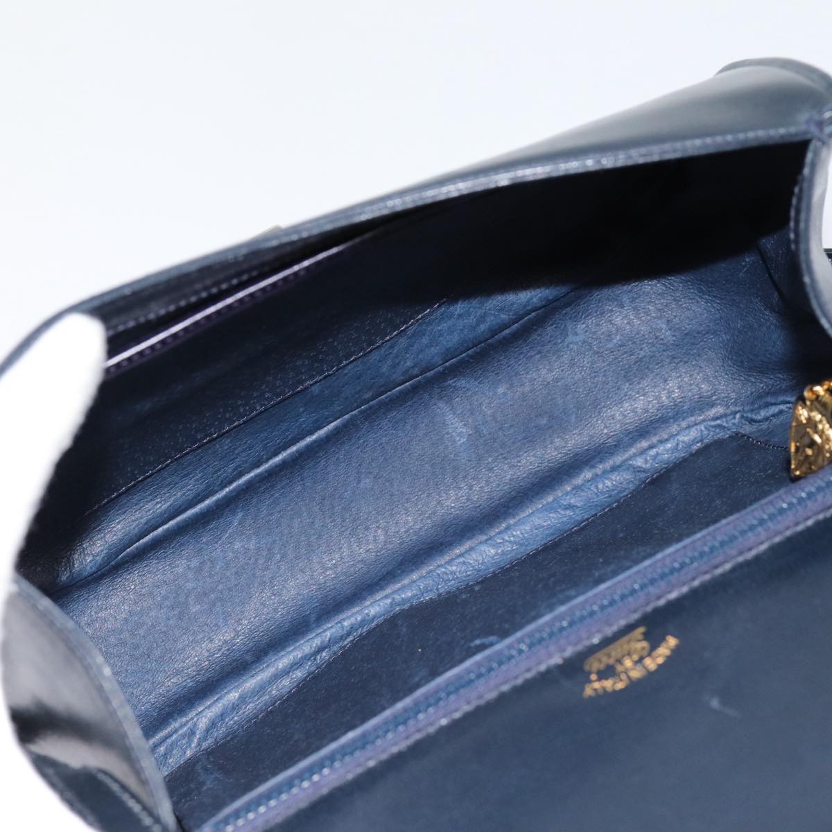 GUCCI Shoulder Bag Leather Navy Gold Auth ep5367