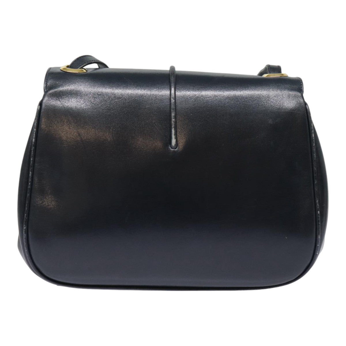GUCCI Shoulder Bag Leather Navy Gold Auth ep5367