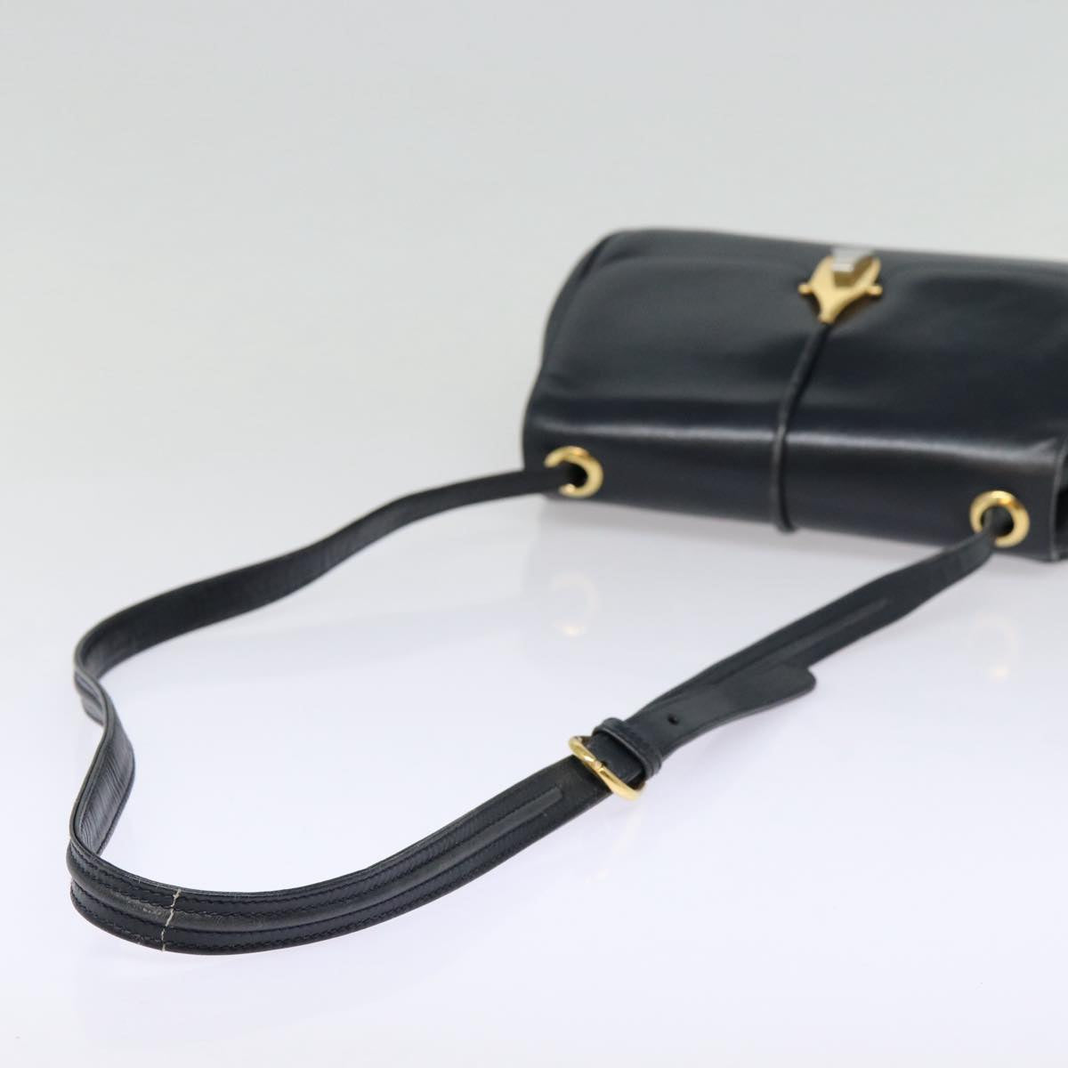 GUCCI Shoulder Bag Leather Navy Gold Auth ep5367