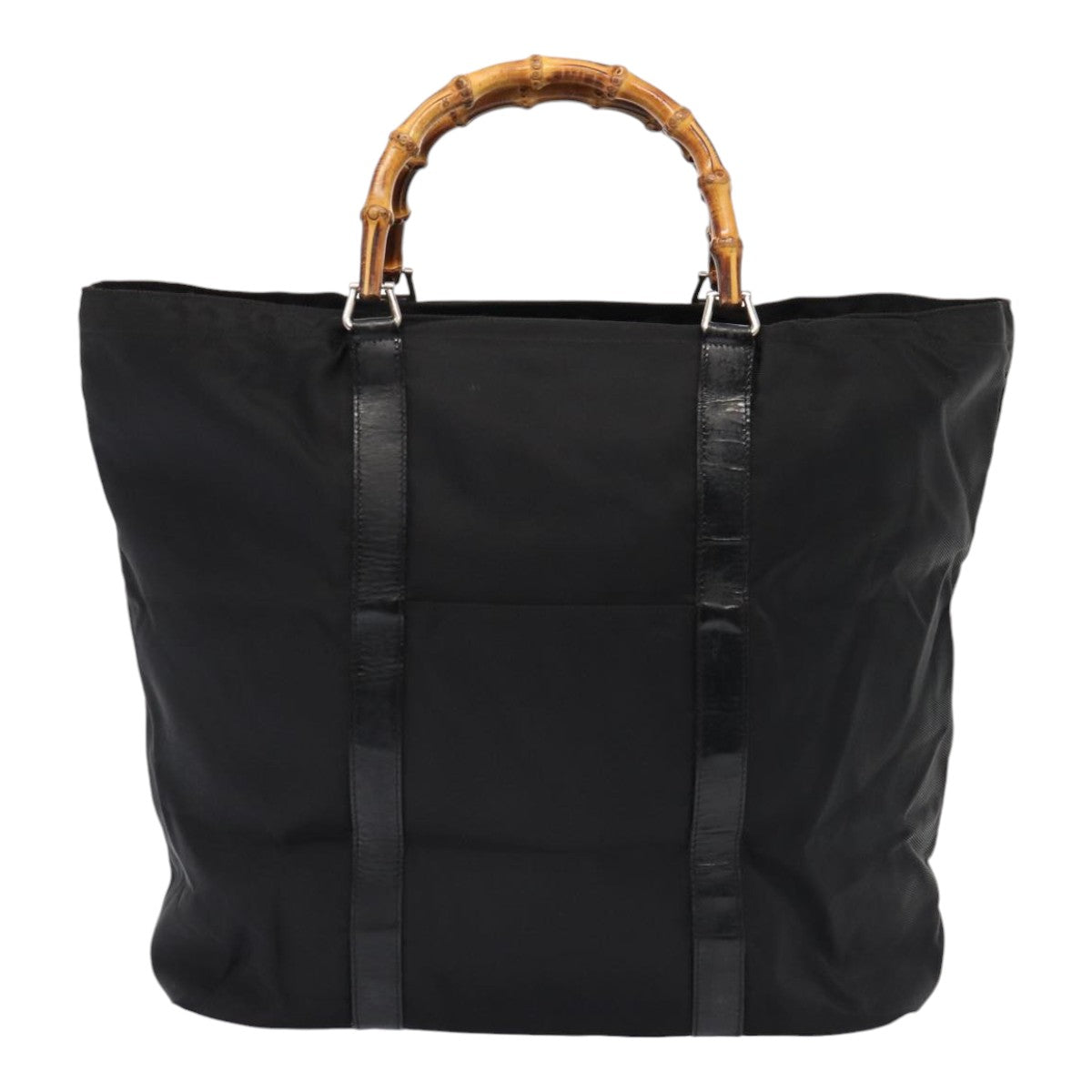 GUCCI Bamboo Tote Bag Nylon Black Silver 002 2058 0412 5 Auth ep5369