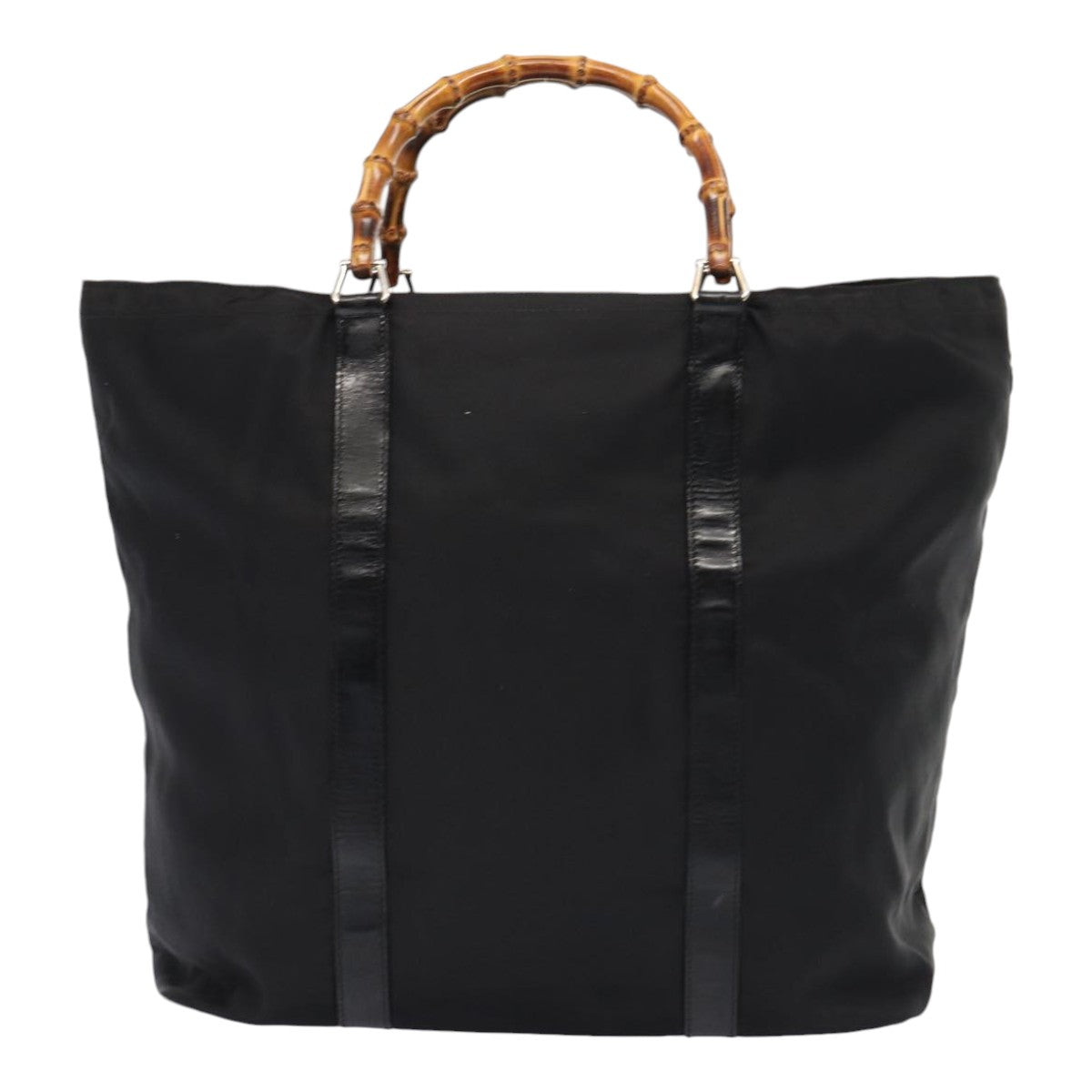 GUCCI Bamboo Tote Bag Nylon Black Silver 002 2058 0412 5 Auth ep5369