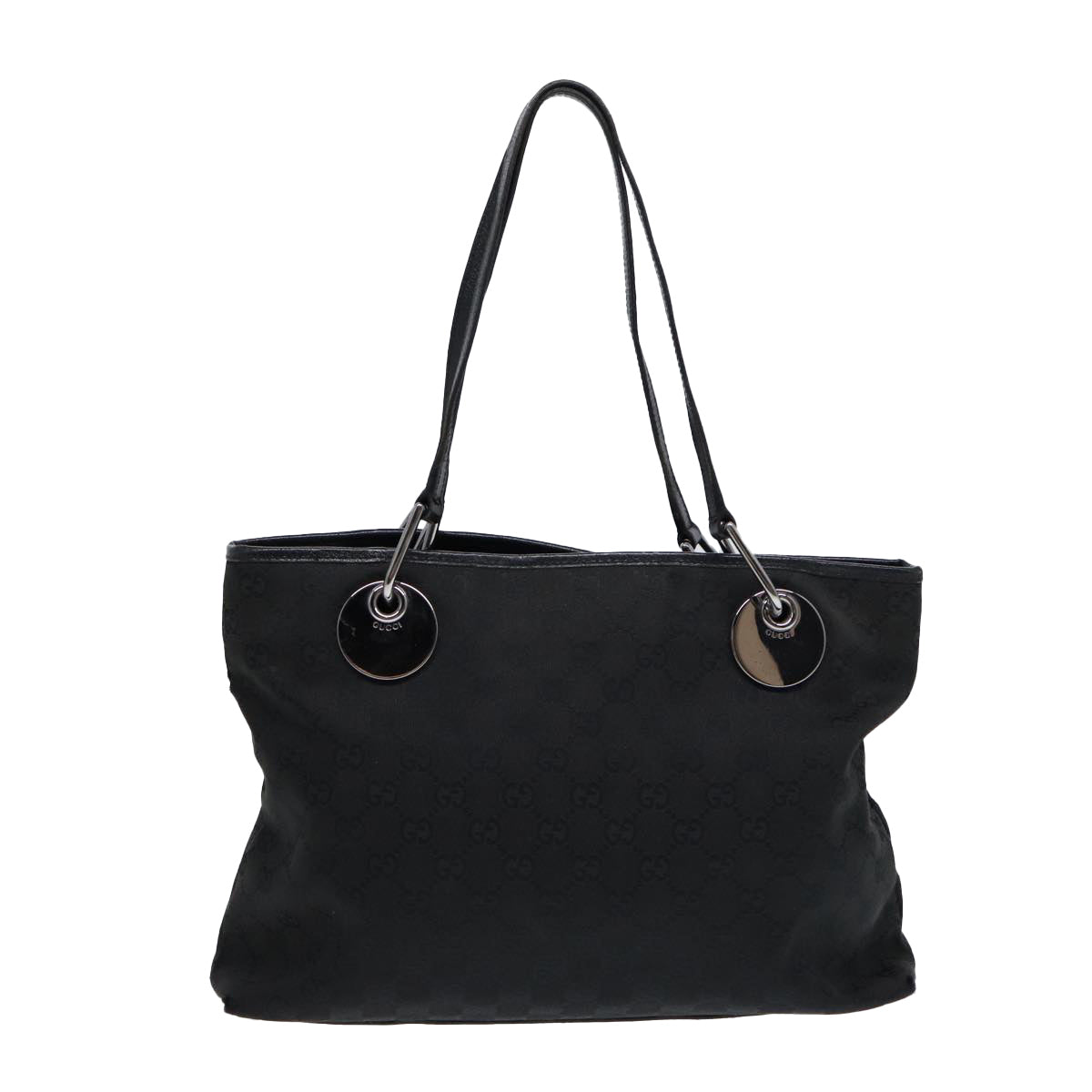 GUCCI GG Canvas Tote Bag Black Silver 120837 Auth ep5509