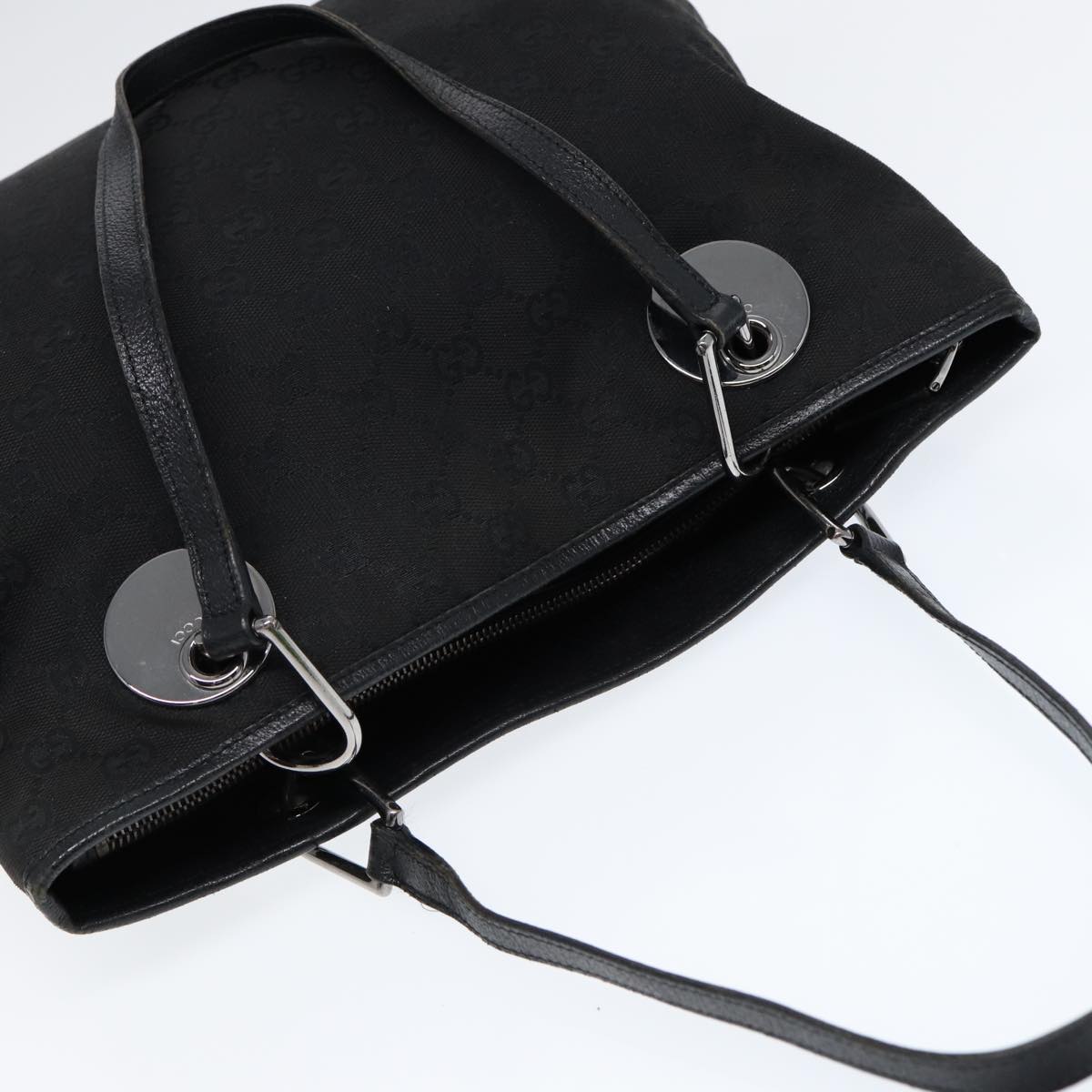 GUCCI GG Canvas Tote Bag Black Silver 120837 Auth ep5509