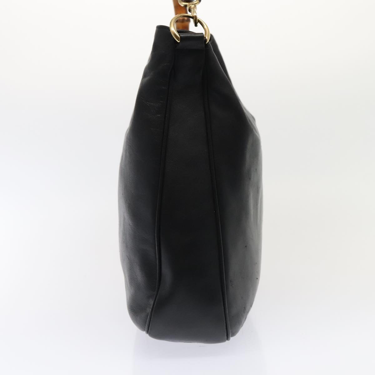 GUCCI Bamboo Shoulder Bag Leather 2way Black Gold 001 1998 1577 Auth ep5534