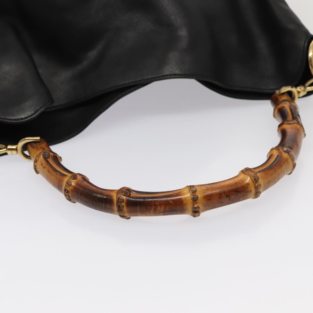 GUCCI Bamboo Shoulder Bag Leather 2way Black Gold 001 1998 1577 Auth ep5534