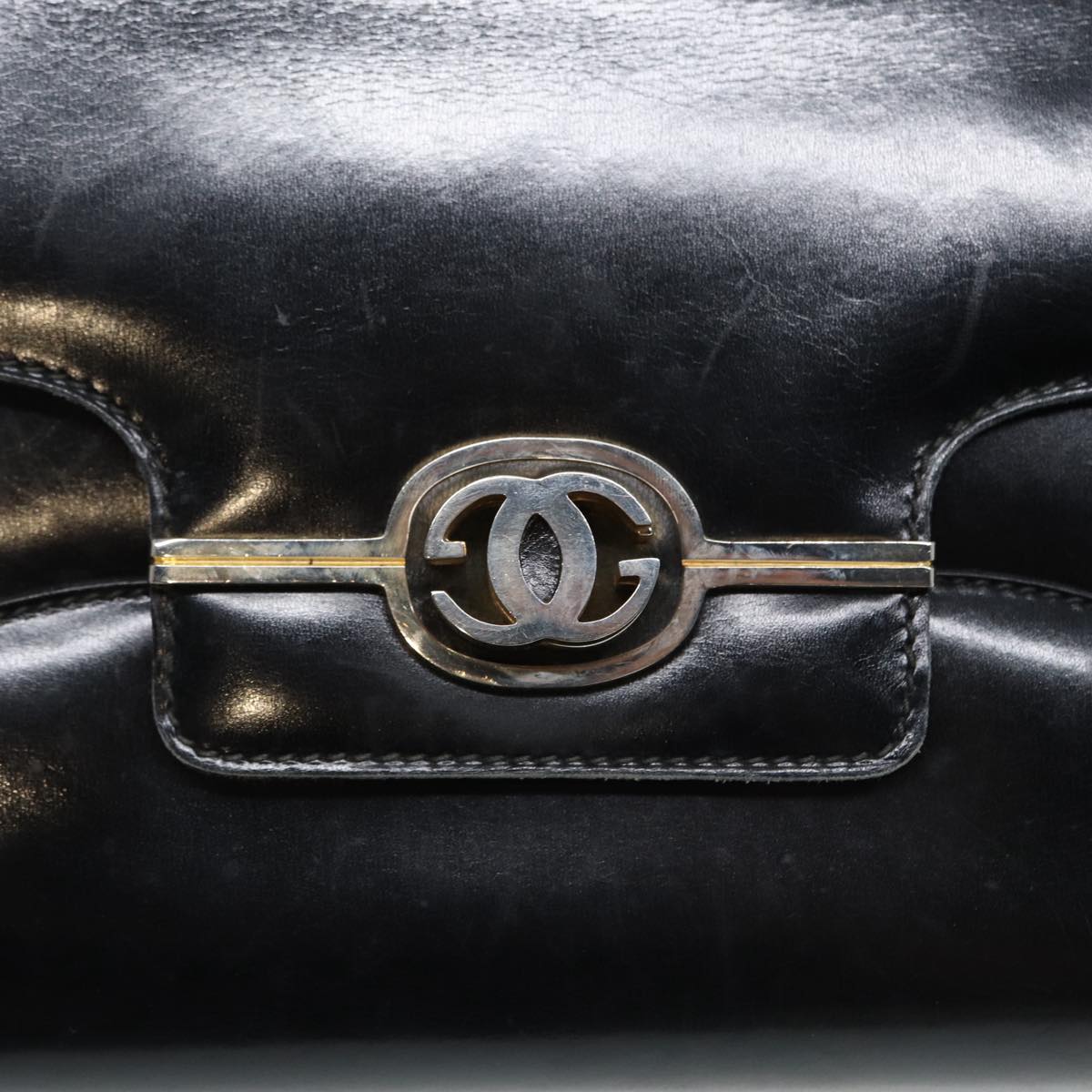 GUCCI Shoulder Bag Leather Black Gold Auth ep5586