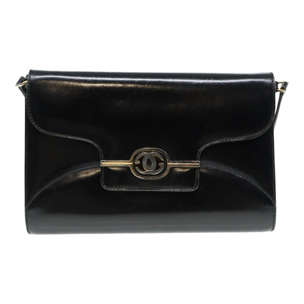 GUCCI Shoulder Bag Leather Black Gold Auth ep5586