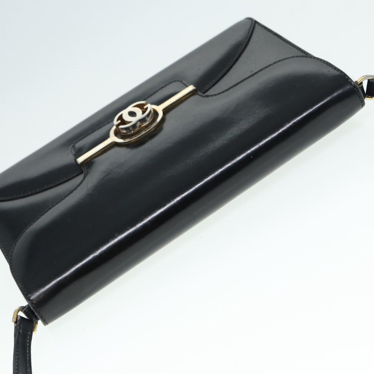 GUCCI Shoulder Bag Leather Black Gold Auth ep5586