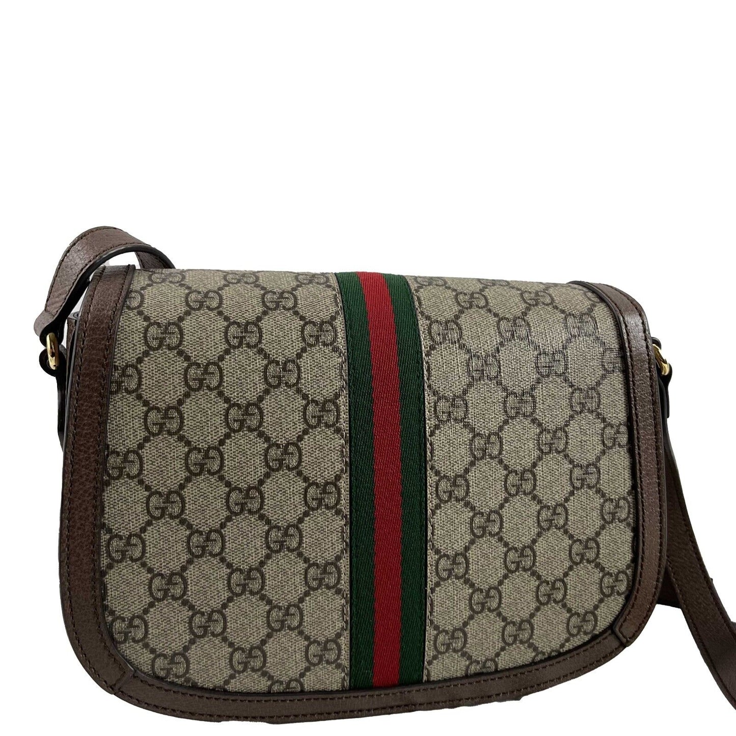 GUCCI GG Supreme Monogram Web Small Ophidia Flap Messenger Brown Crossbody Bag