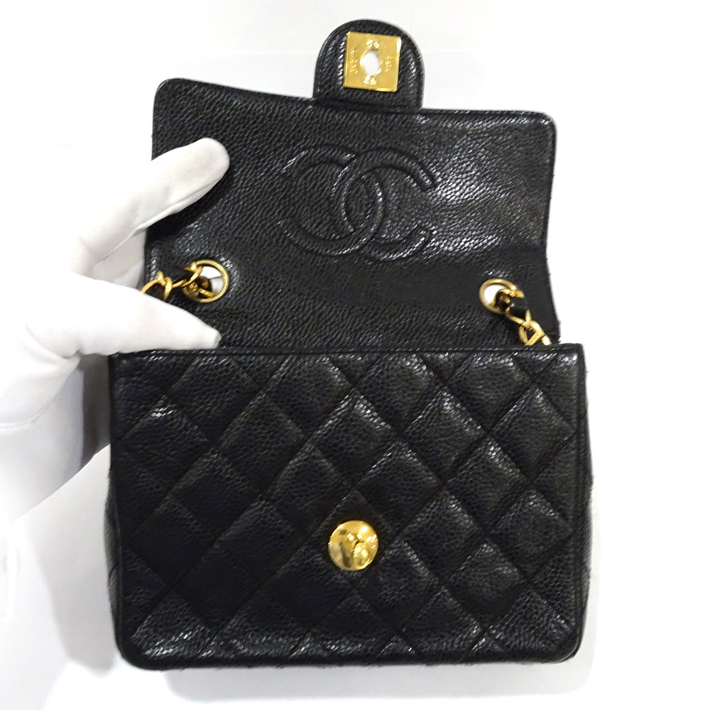 CHANEL Mini Matras A01115 Chain Shoulder Bag Caviar S Turnlock Black