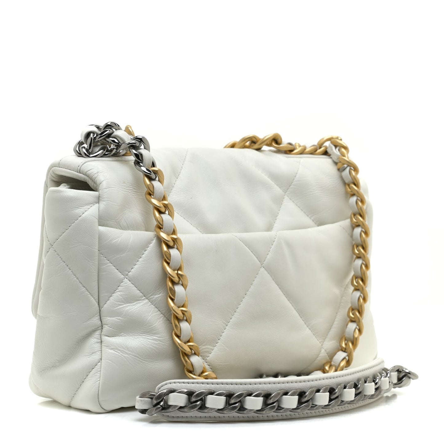 Chanel Lambskin Quilted Medium Chanel 19 Flap White Bag
