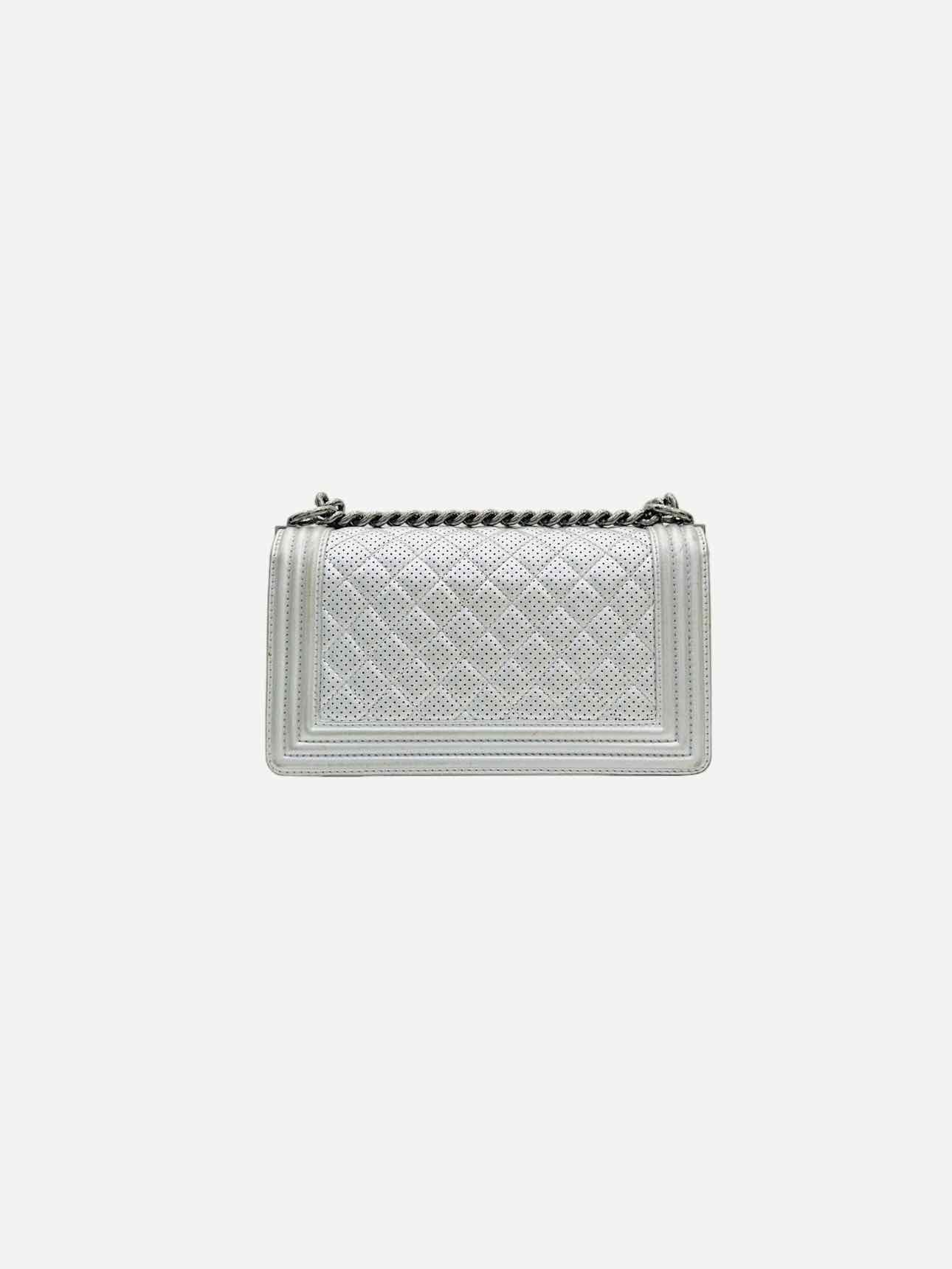 CHANEL New Boy Flap Silver Perforated Shoulder Bag