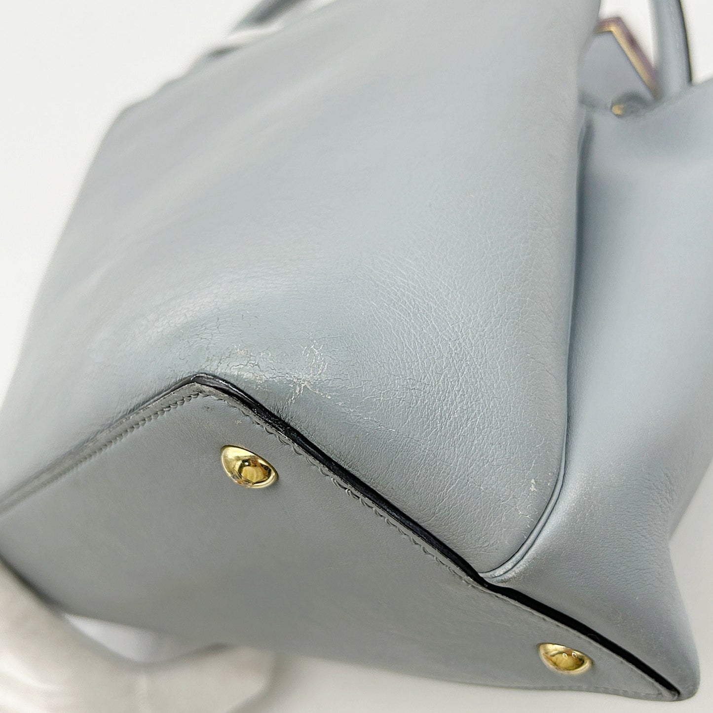 FENDI Vitello Dolce Century Petite 2Jours Tote Blue Red LA11451