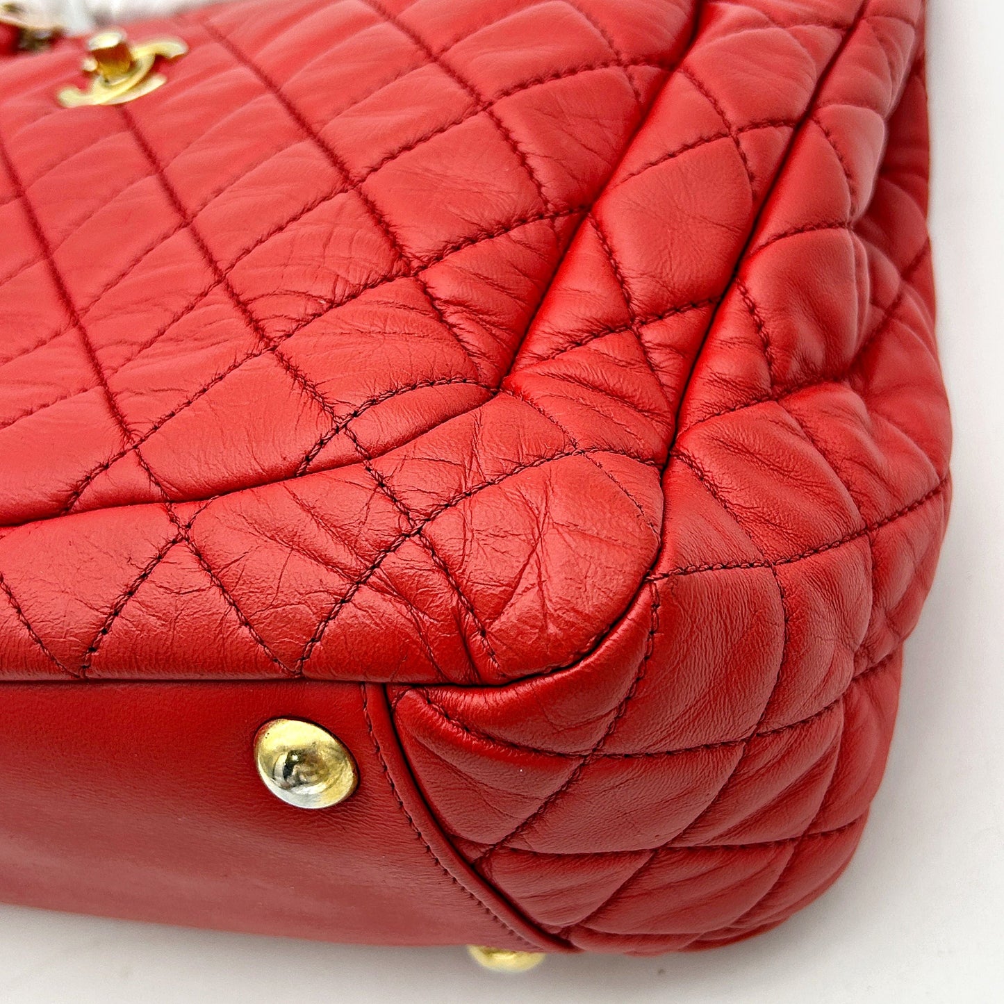 Chanel Red Quilted Lambskin Leather Shopping Tote Bag CN25042508