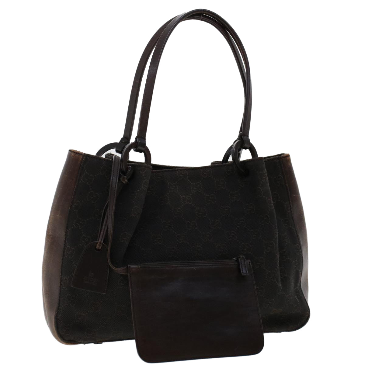 GUCCI GG Canvas Tote Bag Canvas Leather Dark Brown fm2491