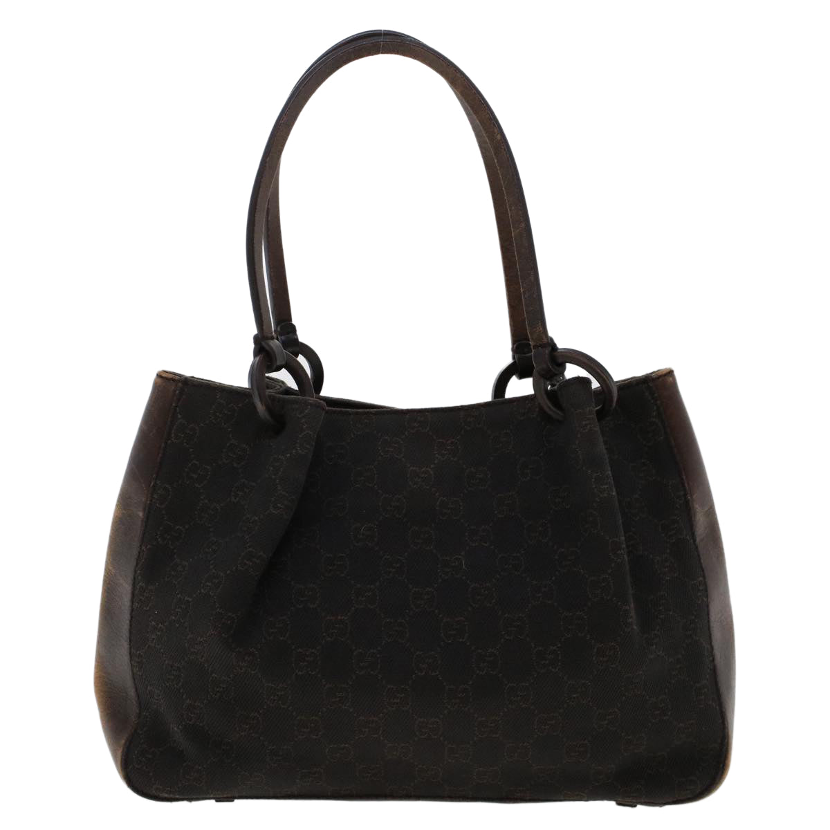 GUCCI GG Canvas Tote Bag Canvas Leather Dark Brown fm2491