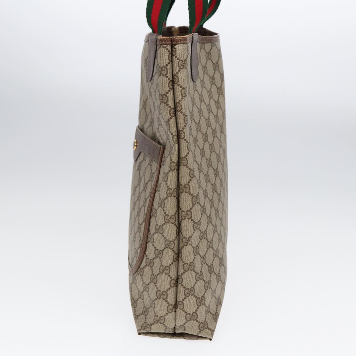GUCCI GG Supreme Web Sherry Line Tote Bag PVC Beige 39 02 003 Auth fm3734