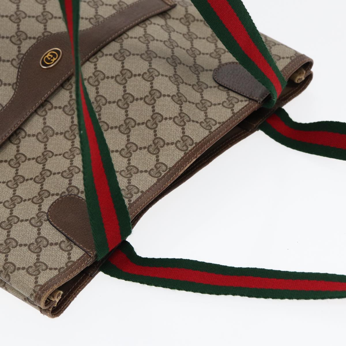 GUCCI GG Supreme Web Sherry Line Tote Bag PVC Beige 39 02 003 Auth fm3734