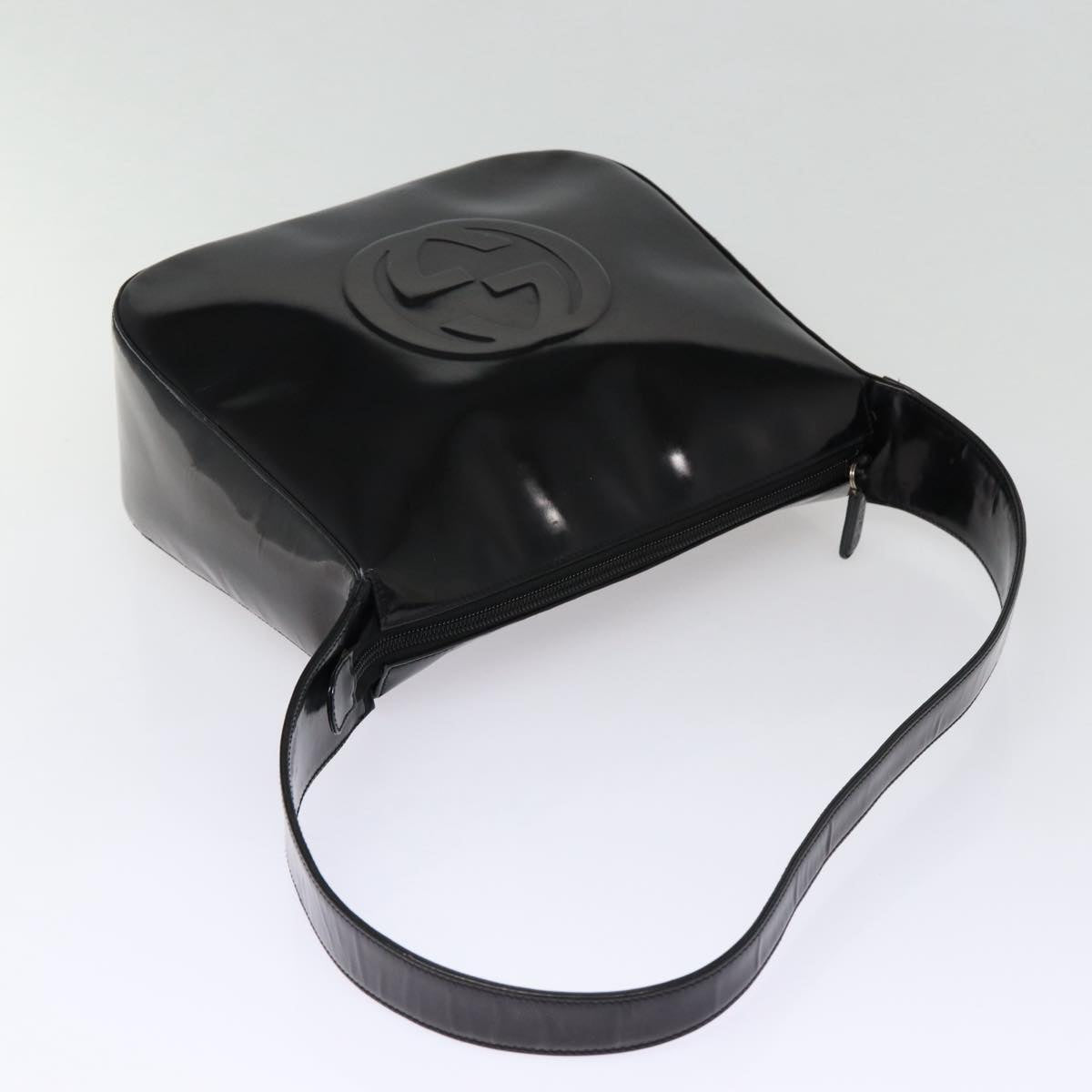GUCCI Shoulder Bag Enamel Black Silver 001 1274 1703 Auth fm3746