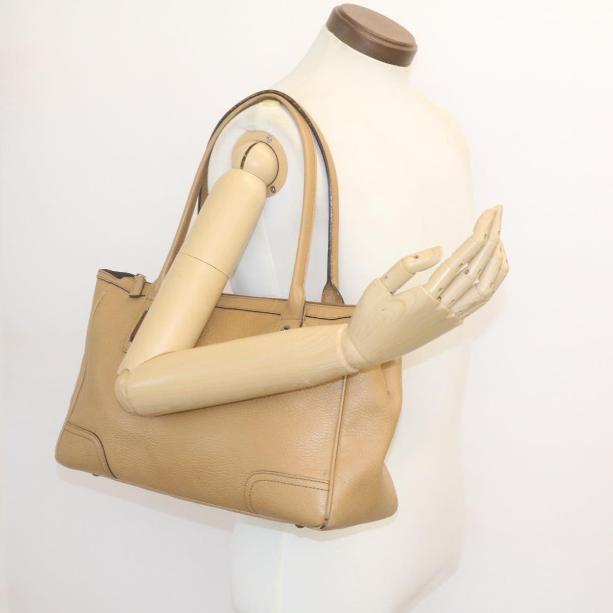 GUCCI Princy Line Tote Bag Leather Beige am1445g