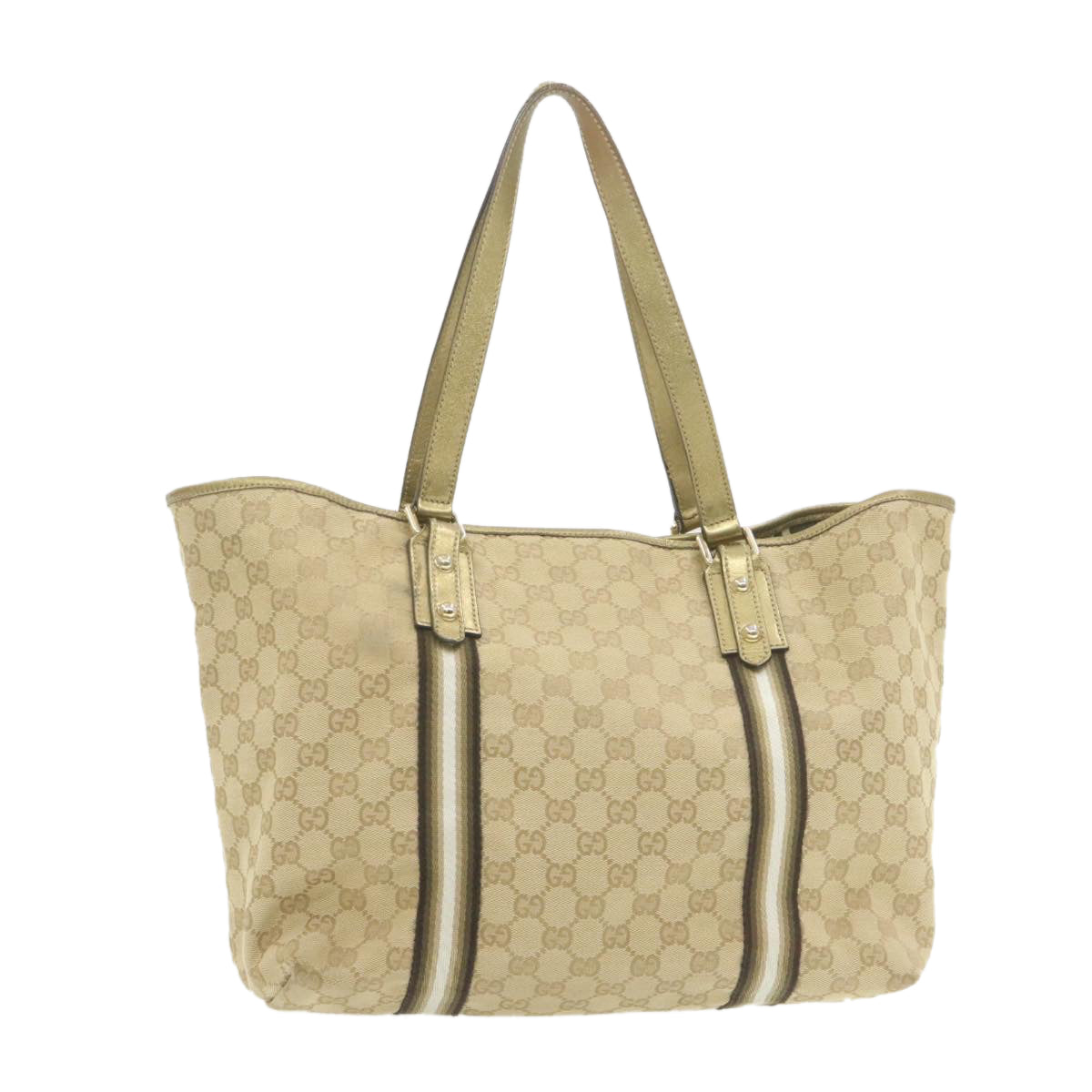 GUCCI Sherry Line GG Canvas Tote Bag Canvas Beige Gold Brown 139260 am626g