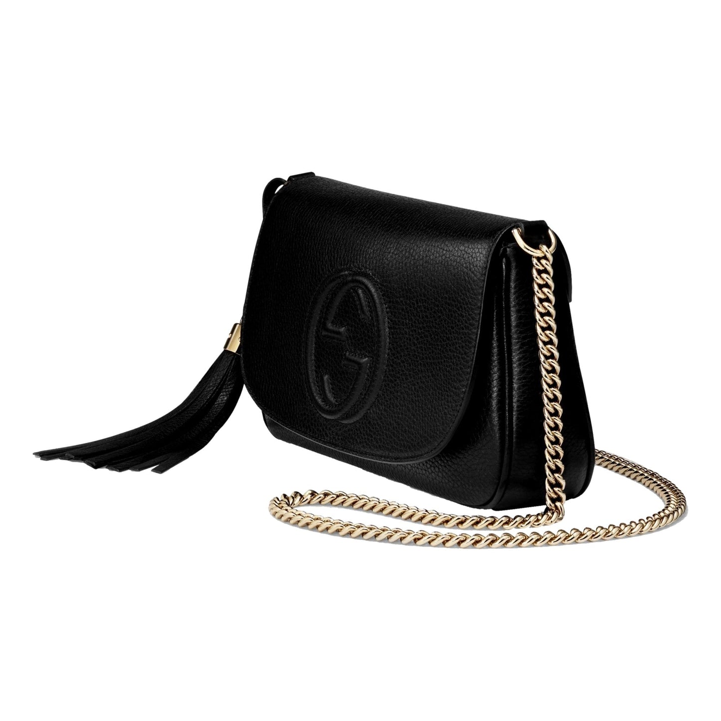 Gucci Soho Disco GG Black Calf Leather Tassel Chain Crossbody Bag
