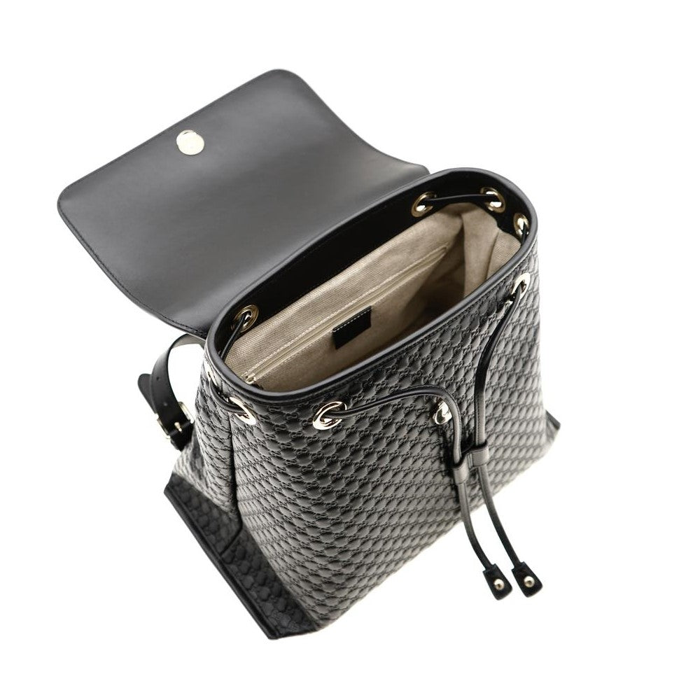 Gucci Microguccisima Black Leather Drawstring Backpack 607993