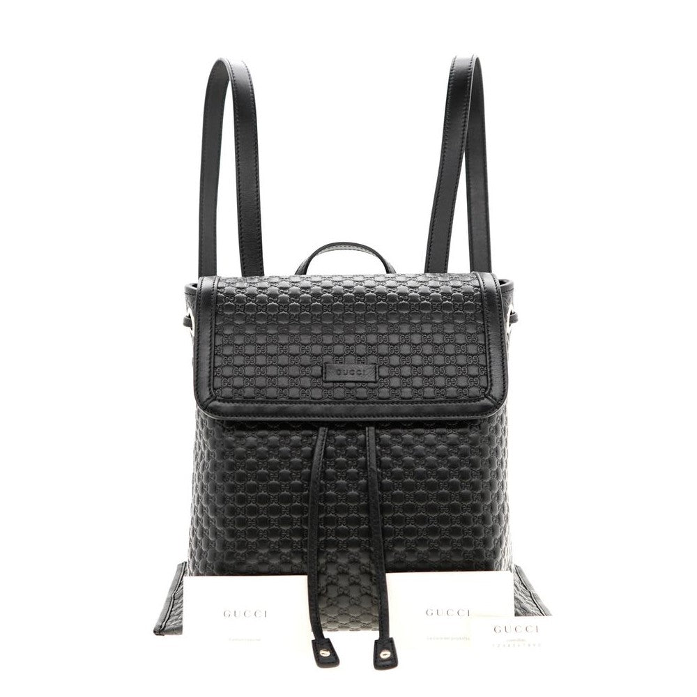 Gucci Microguccisima Black Leather Drawstring Backpack 607993