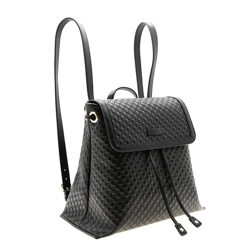 Gucci Microguccisima Black Leather Drawstring Backpack 607993