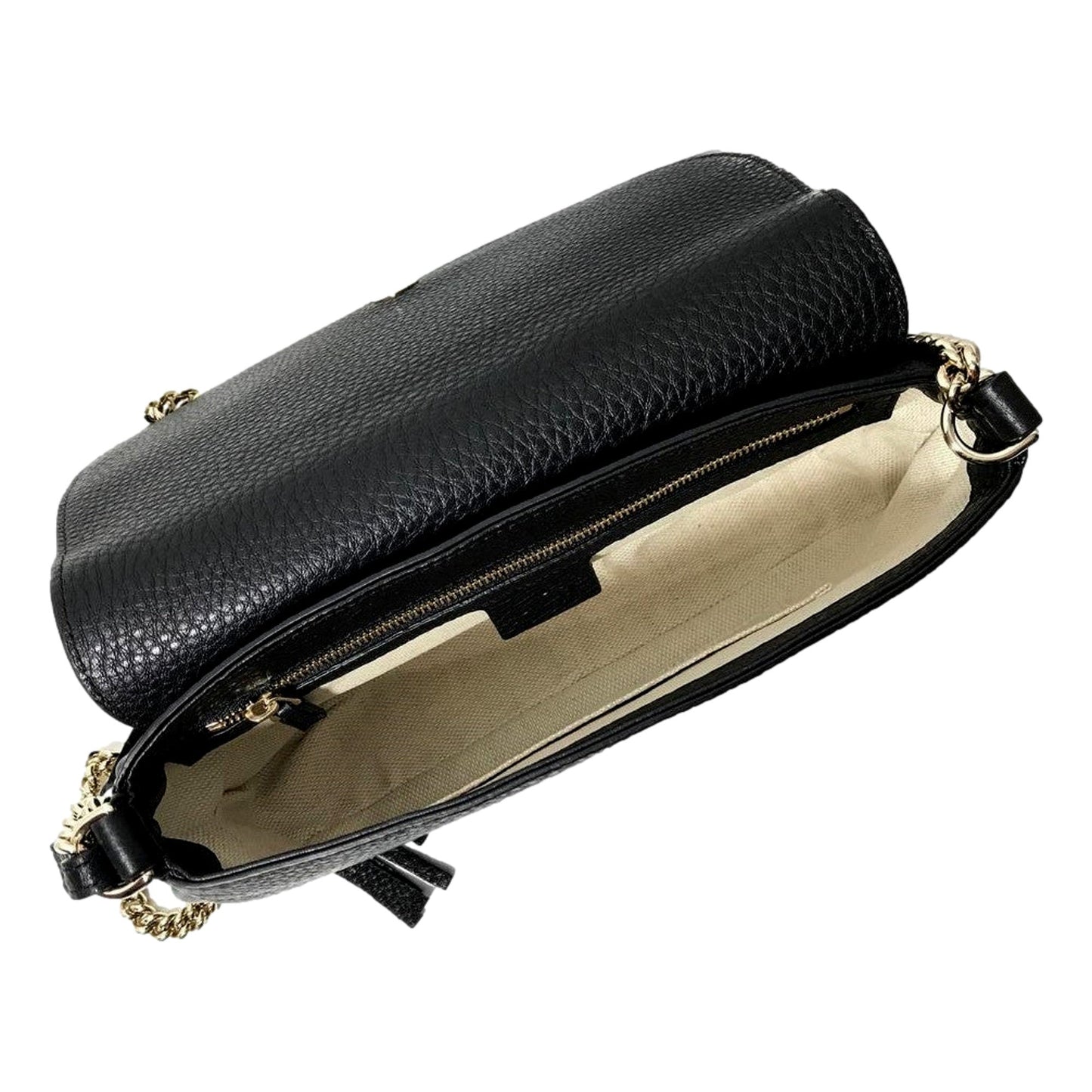 Gucci Soho Disco GG Black Calf Leather Tassel Chain Crossbody Bag