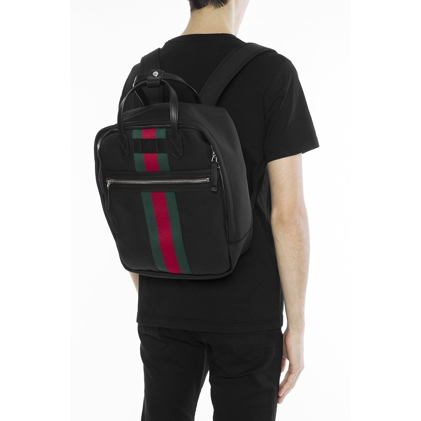 Gucci Techno Black Canvas Web Stripe Backpack 619748