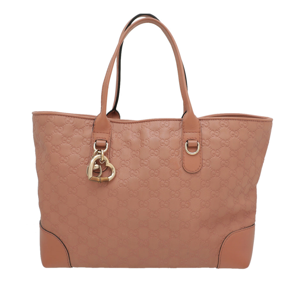 Gucci Rose Beige Guccissima Heart Bit Charm Tote Bag