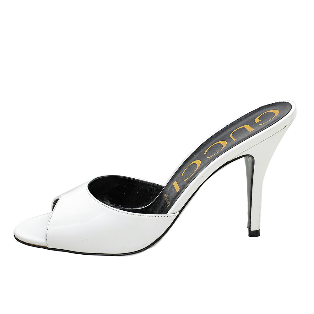 Gucci White Scarlet High Heel Slides 37.5