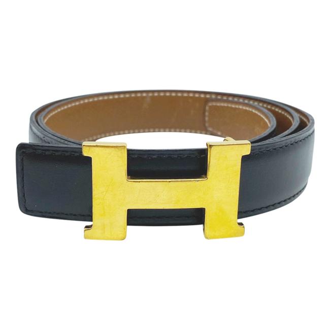 Hermes Hermes Black Constance Box Togo Reversible 24mm Gold H Strap 75 Belt