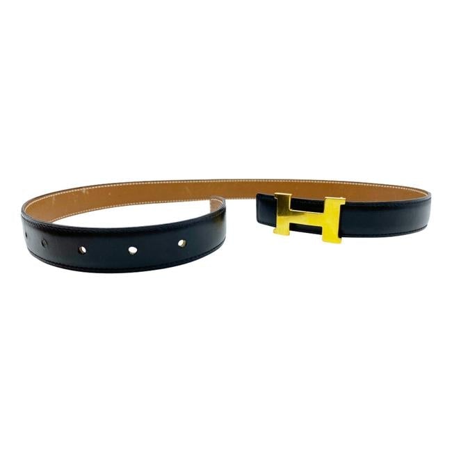 Hermes Hermes Black Constance Box Togo Reversible 24mm Gold H Strap 75 Belt