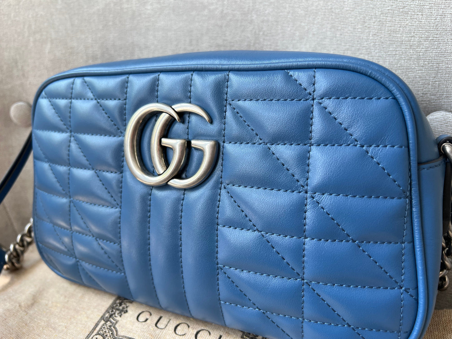 Gucci Aria GG Blue Marmont Small Shoulder Bag (RRP £1250)