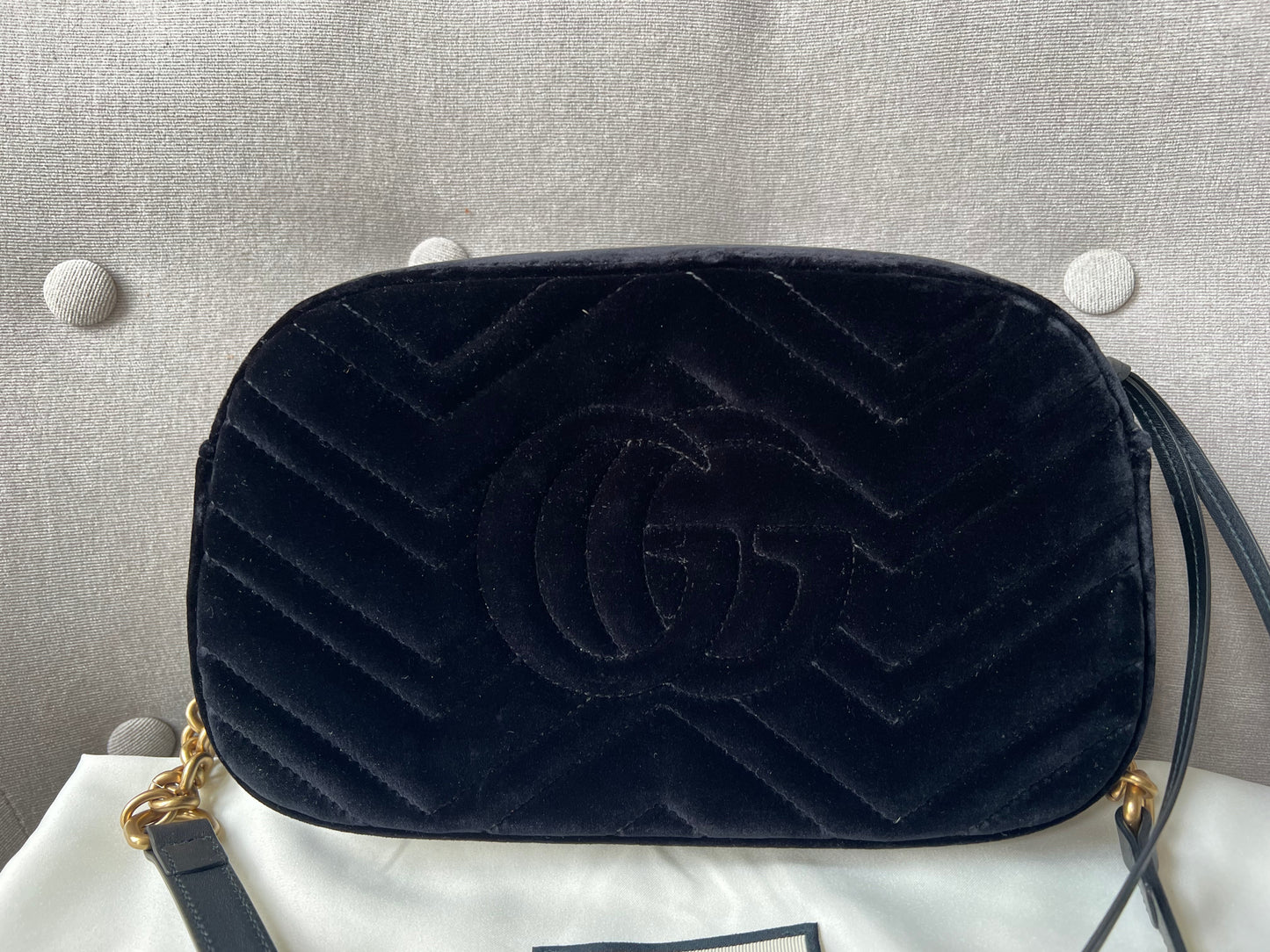 Gucci GG Black Velvet Marmont Small Shoulder Bag