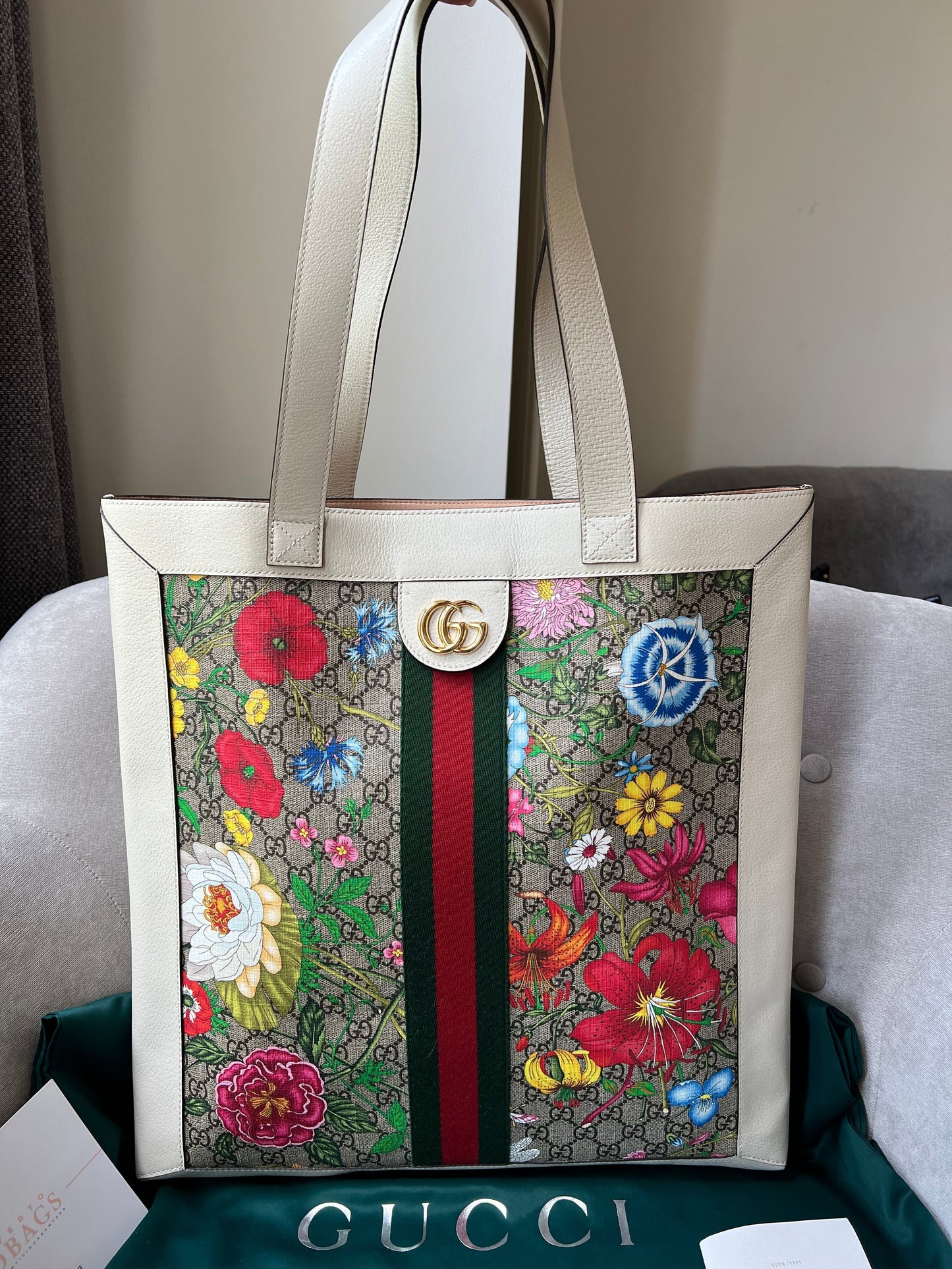 Gucci White Monogram Canvas Flora Large Ophidia Shopping Tote (RRP £1,250)