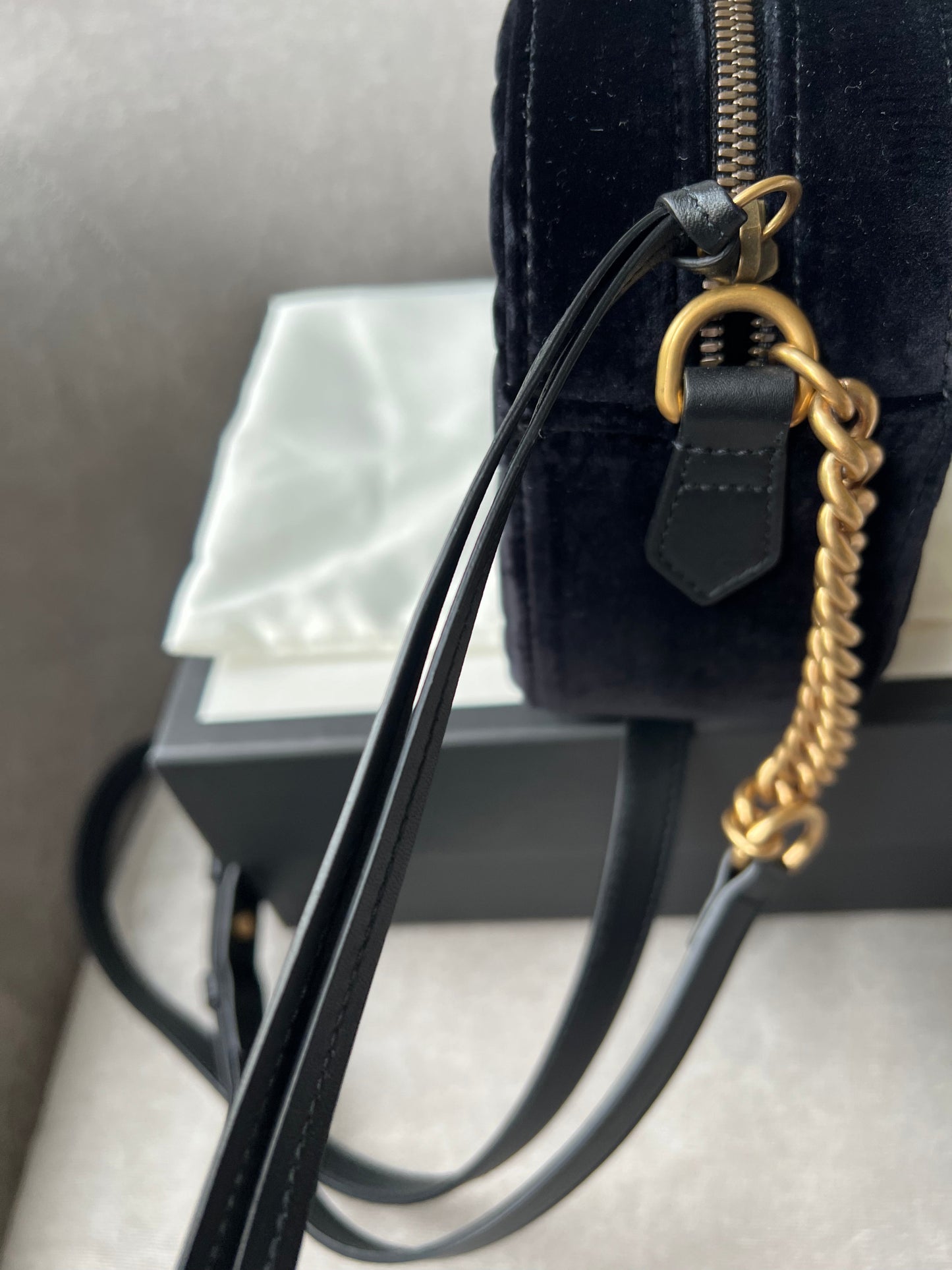 Gucci GG Black Velvet Marmont Small Shoulder Bag