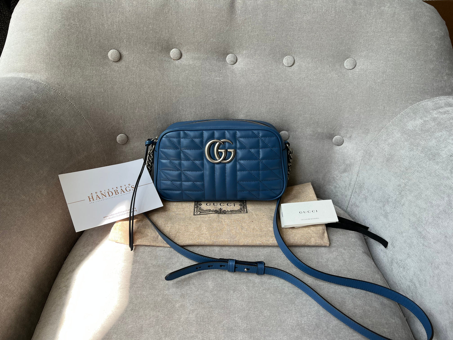 Gucci Aria GG Blue Marmont Small Shoulder Bag (RRP £1250)