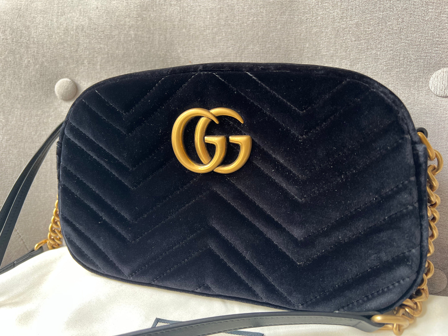 Gucci GG Black Velvet Marmont Small Shoulder Bag
