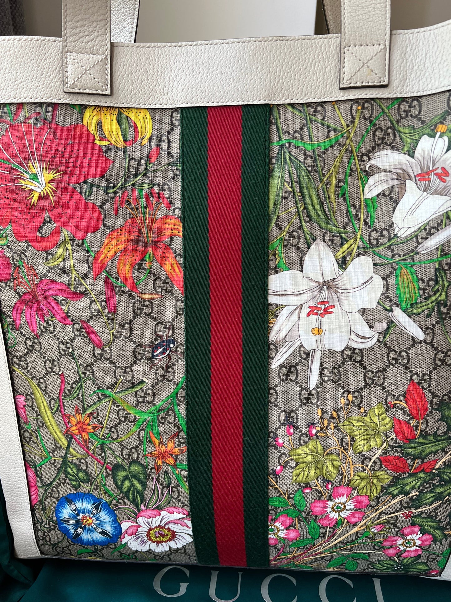 Gucci White Monogram Canvas Flora Large Ophidia Shopping Tote (RRP £1,250)