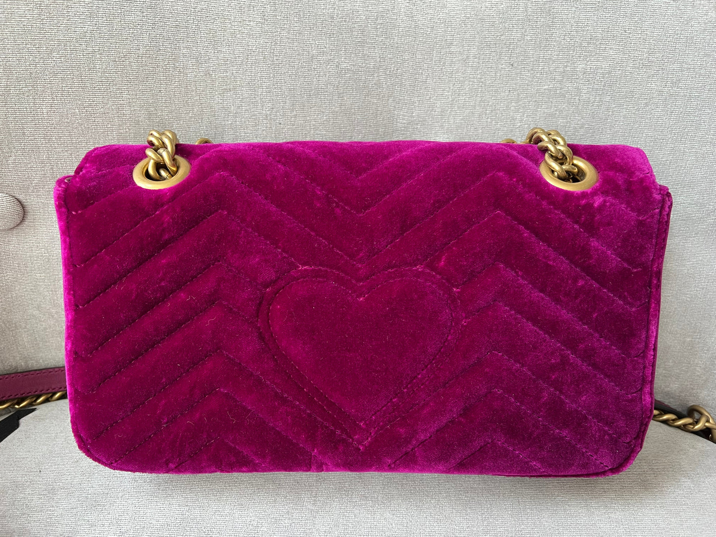 Gucci GG Fuschia Velvet tMarmont Small Shoulder Bag (RRP £1490)