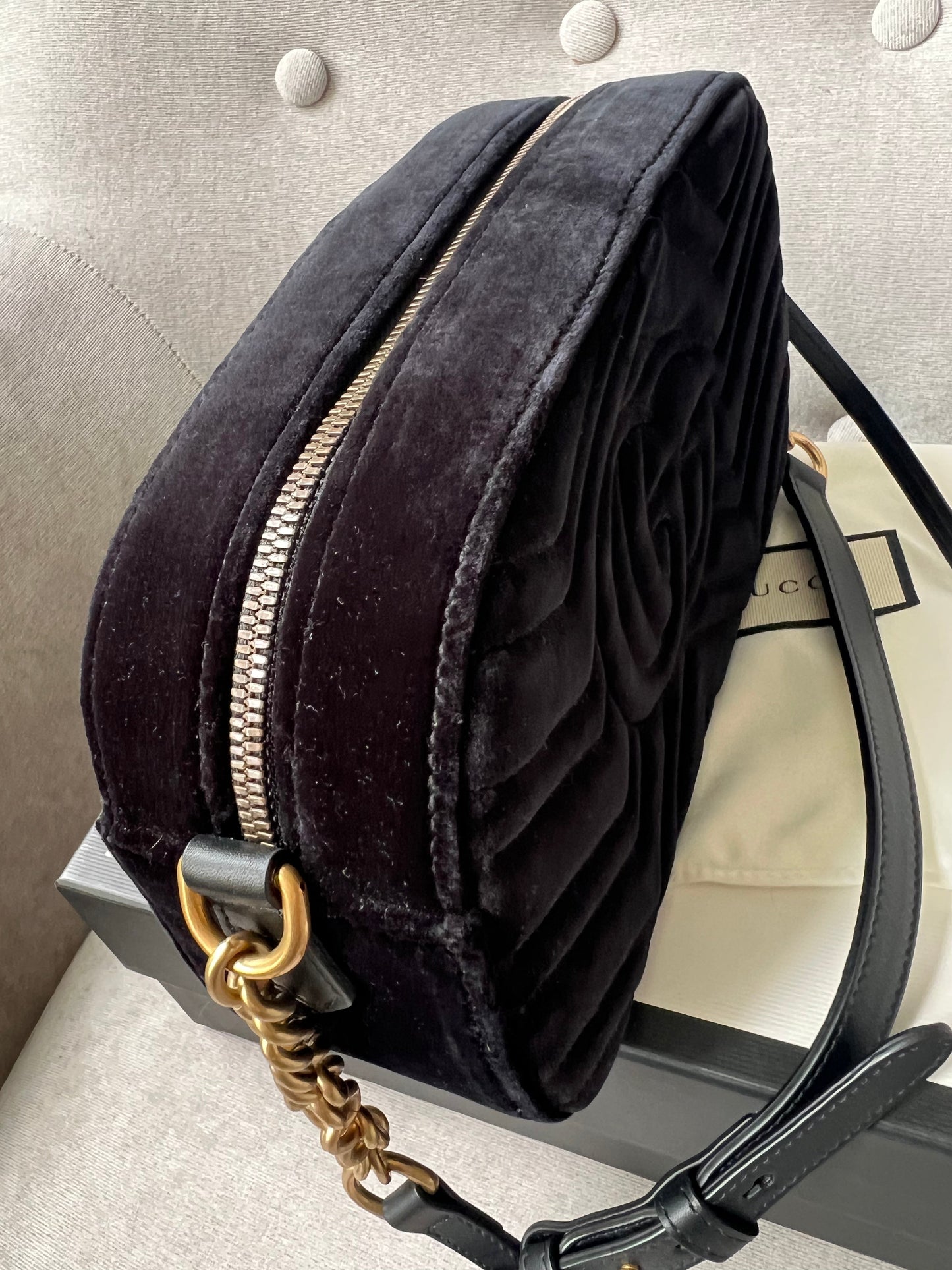 Gucci GG Black Velvet Marmont Small Shoulder Bag