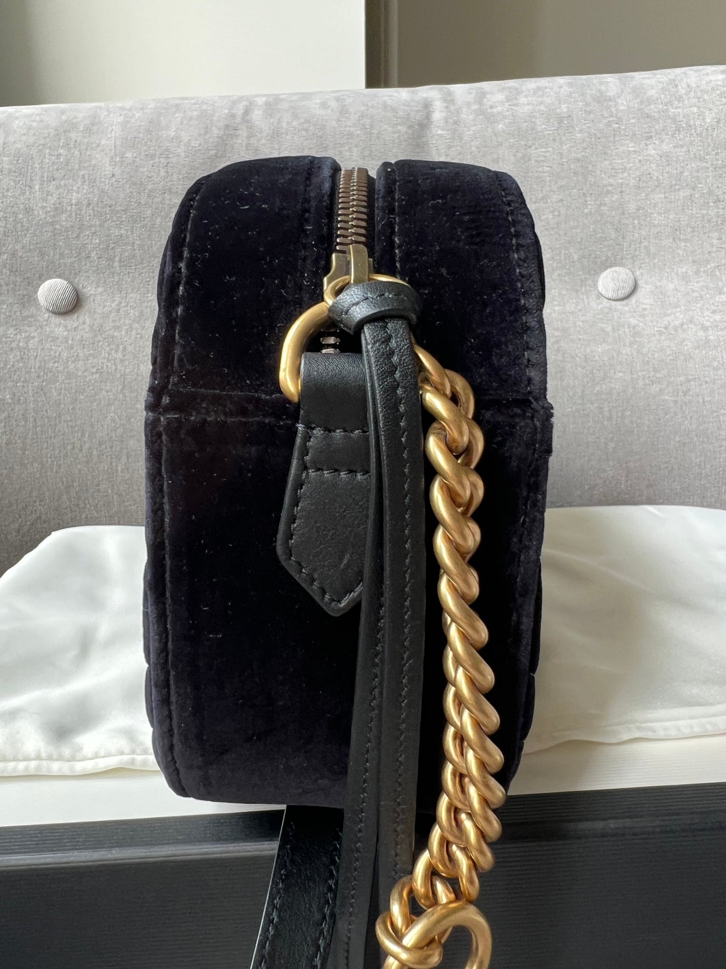 Gucci GG Black Velvet Marmont Small Shoulder Bag