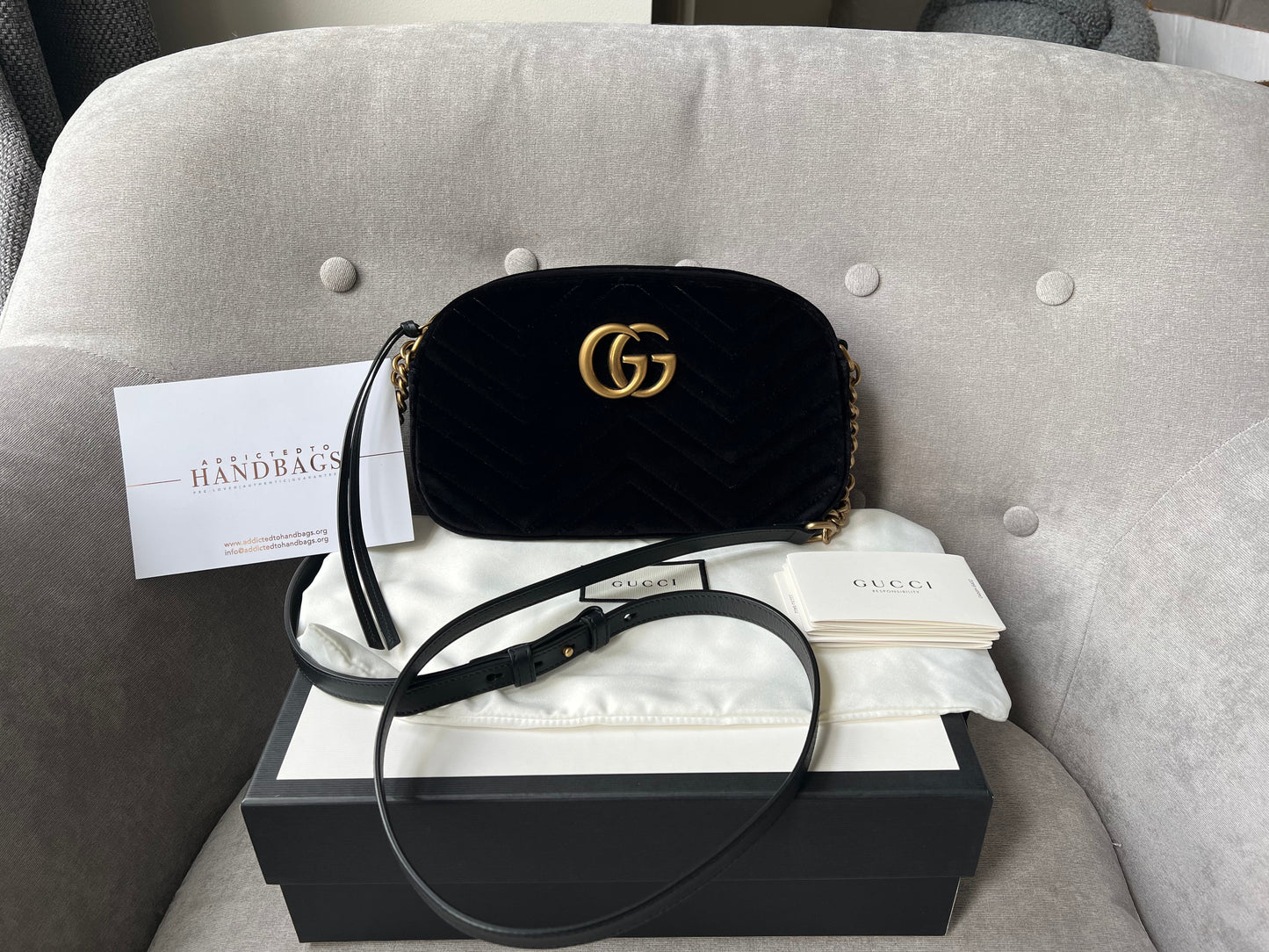 Gucci GG Black Velvet Marmont Small Shoulder Bag