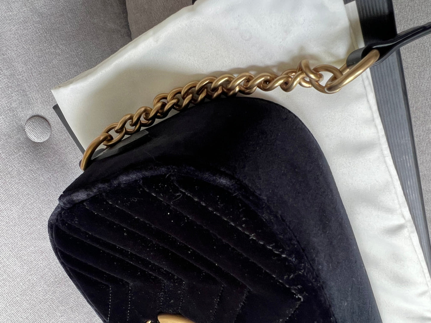 Gucci GG Black Velvet Marmont Small Shoulder Bag