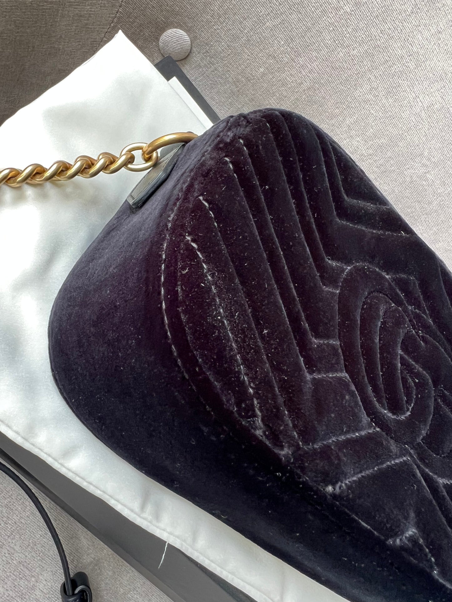 Gucci GG Black Velvet Marmont Small Shoulder Bag