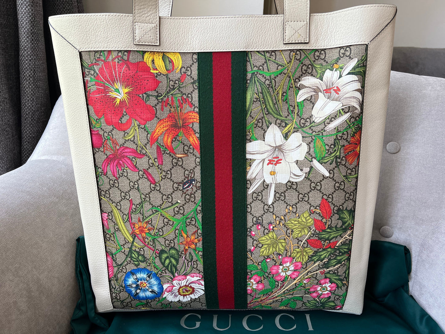 Gucci White Monogram Canvas Flora Large Ophidia Shopping Tote (RRP £1,250)